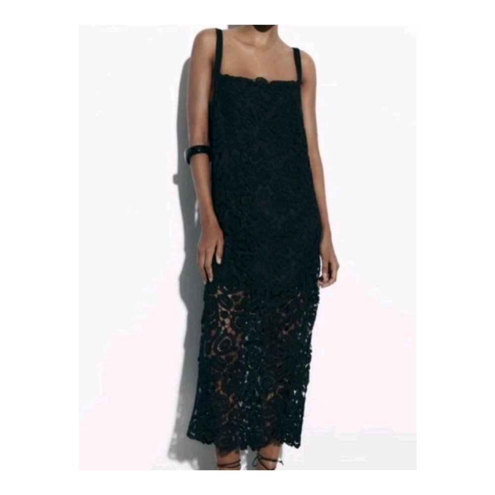 Zara Black Crochet Midi Dress